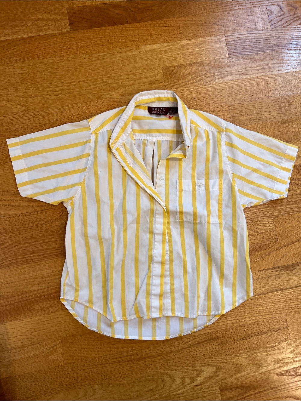 Vintage Great Connections Kids 12 Yellow & White Striped Button-Up Shirt